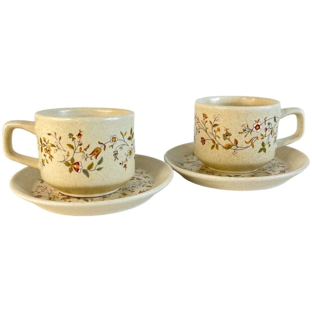 2 Lenox Temperware Merriment Coffee Cup And Saucer Sets Made‎ USA Stoneware VTG
